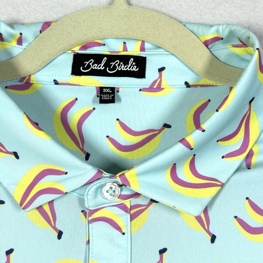 Bad Birdie Polo Shirt Men 3XL Banana Print Performance Stretch Golf Short Sleeve - Picture 4 of 10